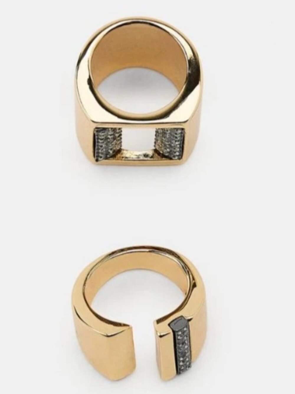 ZARA 2-PACK OF SQUARE METALLIC RINGS WITH SPARKLES, GOLDEN  4736/004/303